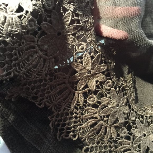 Long Top/Sweater Dress Knit With Lace and Sheer Overlay Chocolate Brown XL - Picture 10 of 14